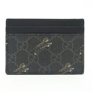 Gucci Black GG Supreme Card Holder with Tiger